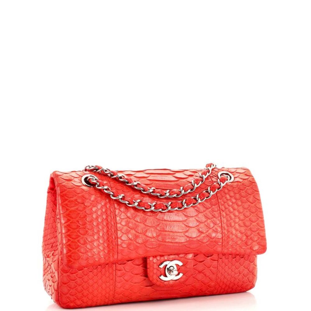 Chanel Classic Double Flap Bag Python Medium Orange - Picture 2 of 13